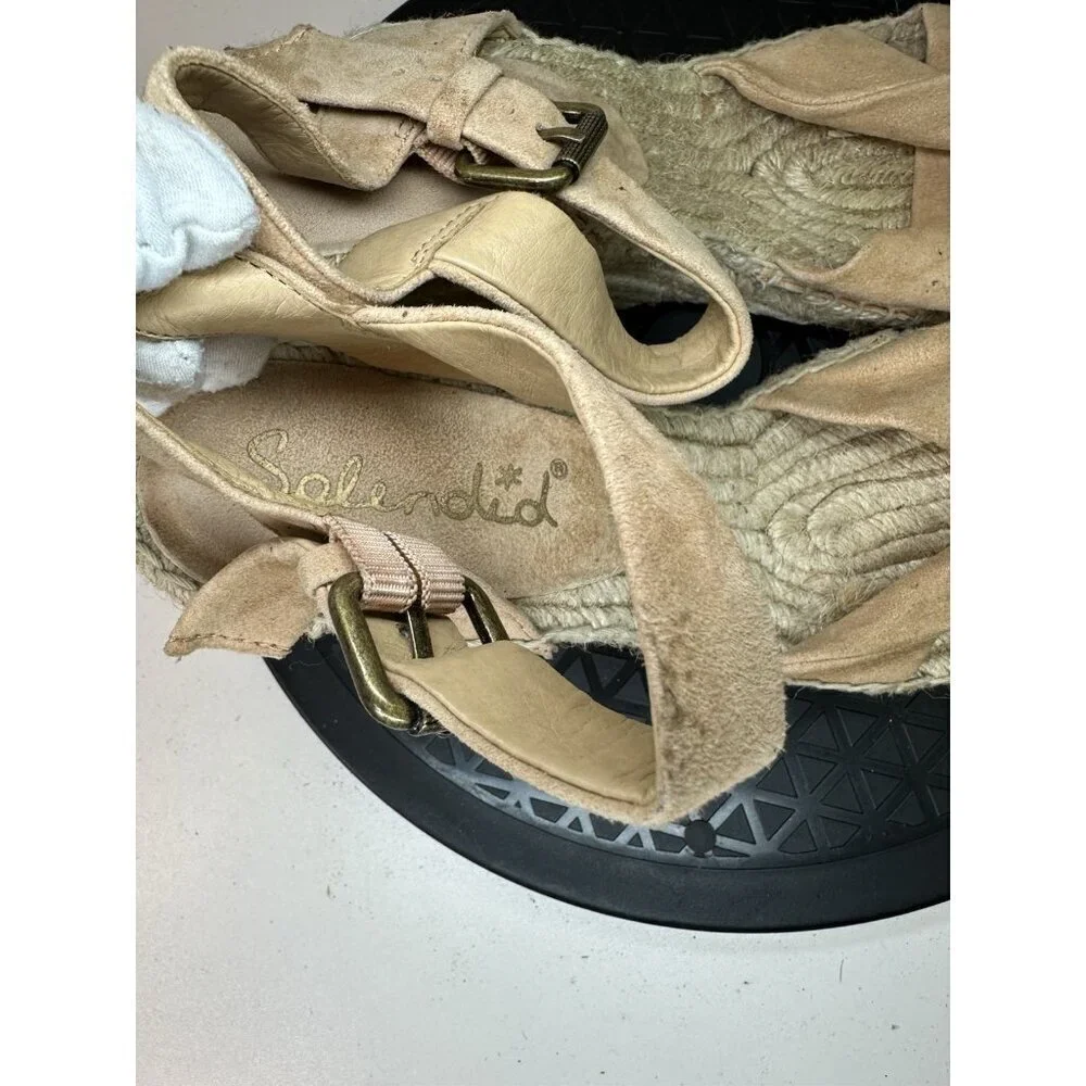 Splendid Womens Beige Suede Espadrille Wedge Sandals Size 8.5 US